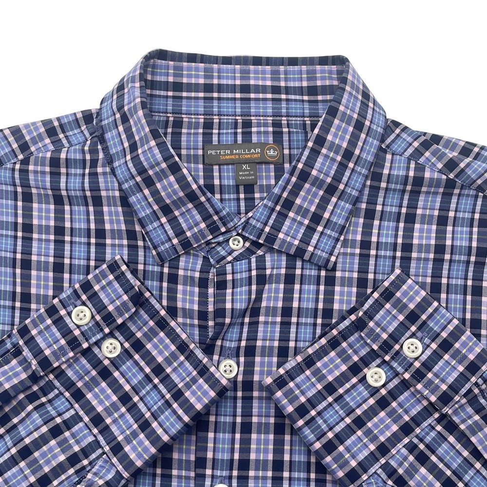 Peter Millar Summer Comfort XL Blue Plaid Button Up Shirt Mens
Stretch‎ Spandex